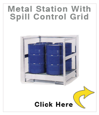 Steal material station with spill control metal grid