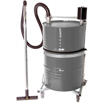 ATEX fluid suction device with pneumatic actuator and 205 litre mobile painted steel container