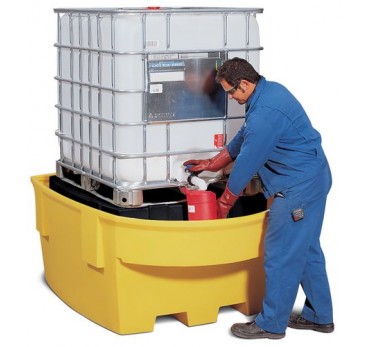 IBC sump pallet Basic R, polyethylene, with dispensing area and platform, for 1 IBC, yellow