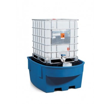 IBC sump pallet Basic R, polyethylene, with dispensing area and platform, for 1 IBC, blue