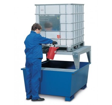 IBC sump pallet TC-A, painted steel, with dispensing platform, forklift pockets, for 1 IBC