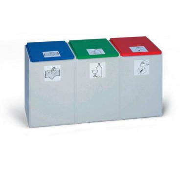 Modular waste collection system for recyclable materials, 3 bins, 40 litres