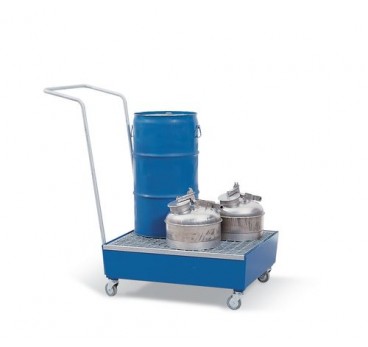 Bunded steel drum trolley, galvanized, polyamide wheels, for 2x60 litre drums, 60 litre capacity